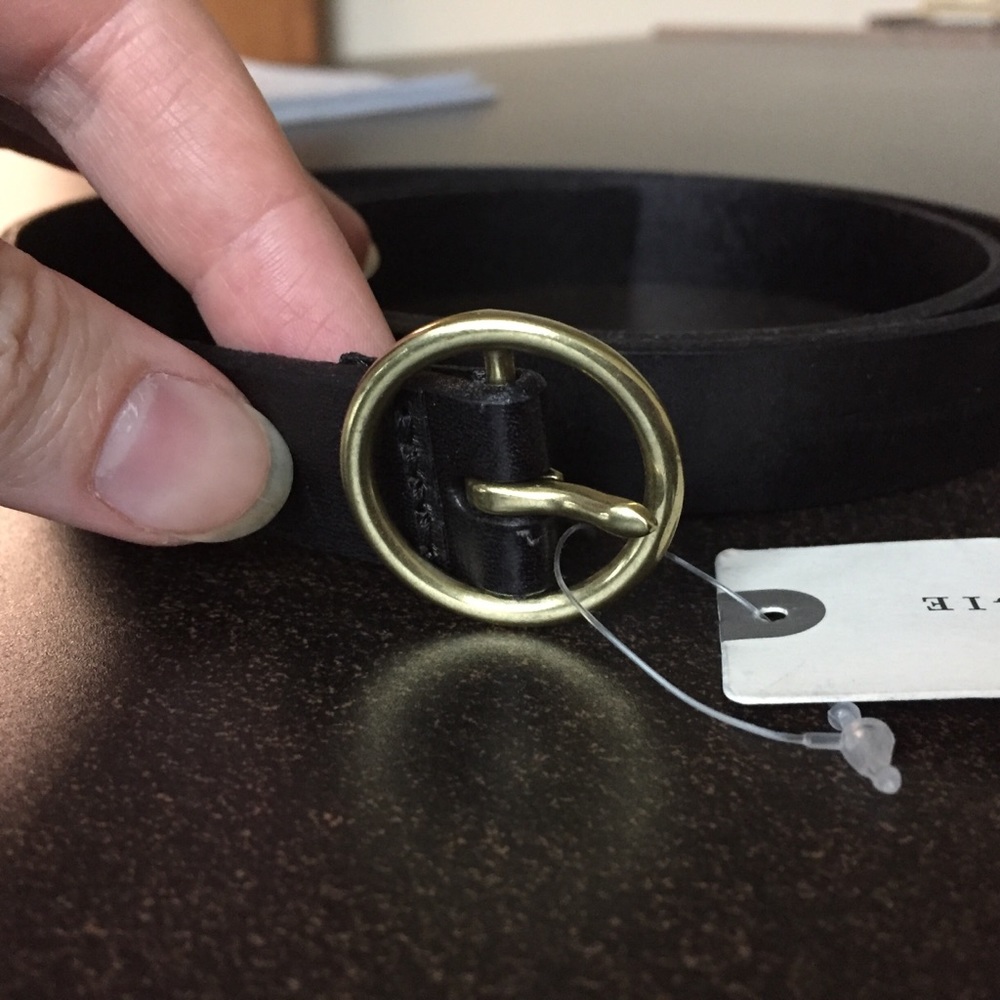 Anthropologie black leather belt, brass buckle NEW